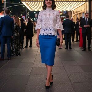 # A252  Nancy  Romantic Vintage classic White  Lace Blouse Sheer  NWT S